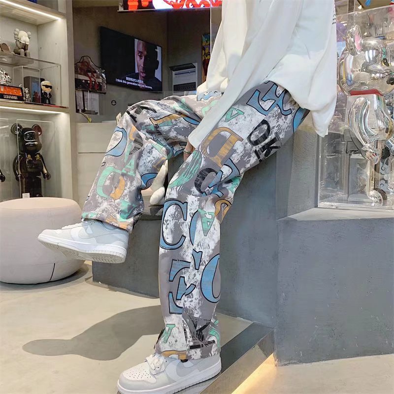 Quần dài thể thao ống rộng in họa tiết graffiti phong cách hiphop đường phố cho nam