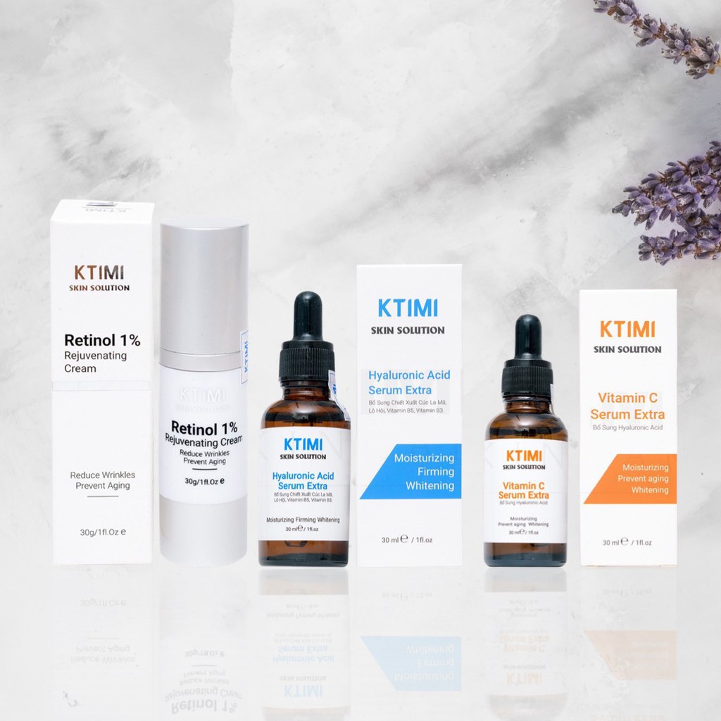 Bộ sản phẩm trẻ hoá da Ktimi - Retinol - Serum cấp ẩm - Serum vitamin C Ktimi