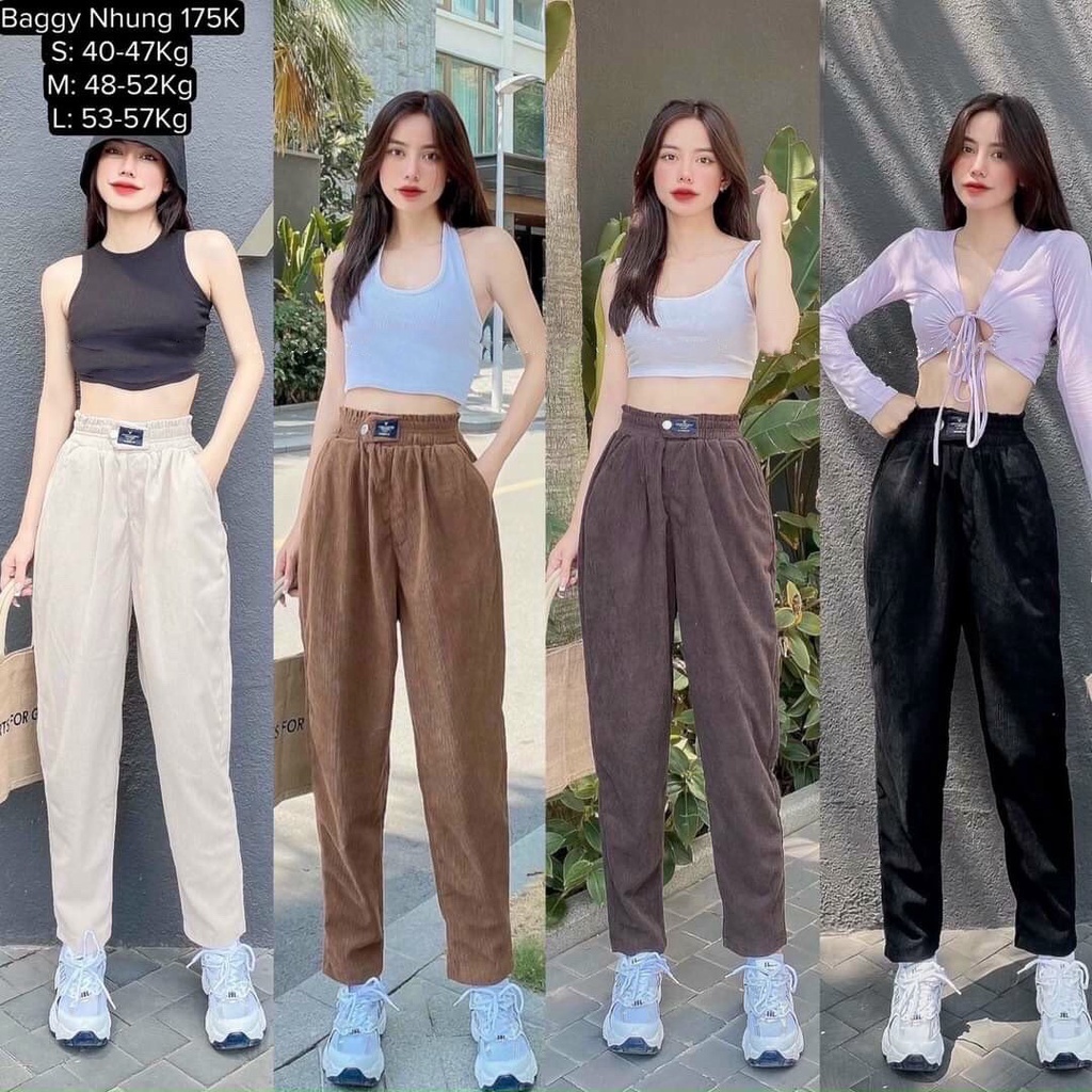 (3 SIZE 42-65KG) QUẦN BAGGY NHUNG TĂM MỊN MÁT THỜI TRANG PHÙ HỢP ĐI HỌC, ĐI CHƠI