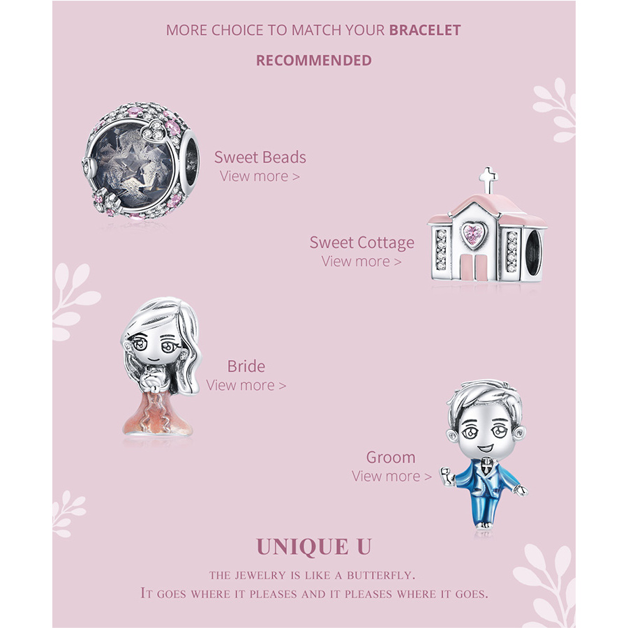 Mặt Trang Sức Chính Hãng Bamoer SCC1810 Bằng Bạc 925 100% Hình Nhà Cưới Ngọt Ngào Lãng n Tự Làm Vòng Tay