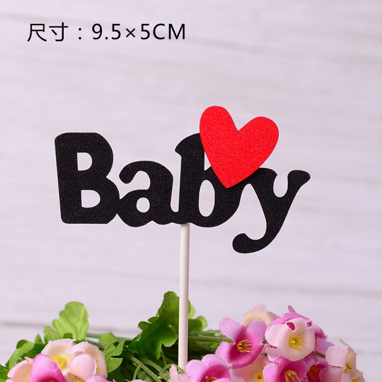 Topper trang trí bánh kem hình chữ I Love Dad I Love Mom Baby I Love You màu đen