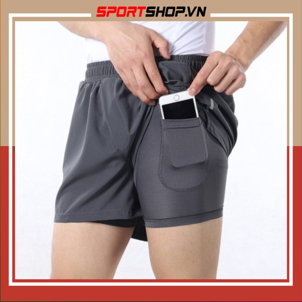 Quần chạy bộ nam 2 lớp (boxer) có túi để điện thoại ARSUXEO MS03, quần thể thao siêu nhẹ, thoáng khí