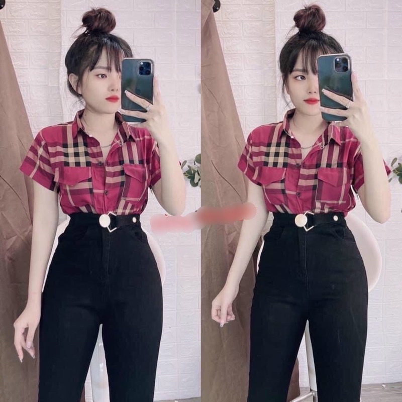ÁO SƠ MI KẺ B R TÚI NGỰC TAY CỘC