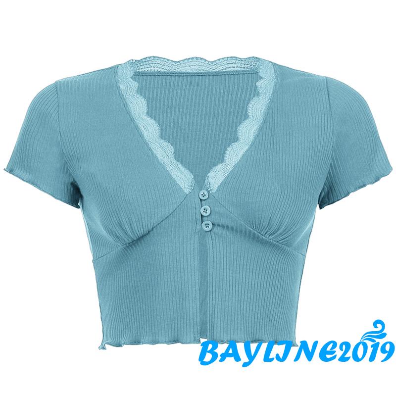 Áo croptop cardigan tay ngắn cổ chữ V màu sắc thời trang cho nữ