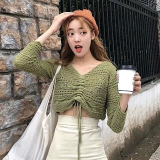 Áo len lỗ rút dây ngực