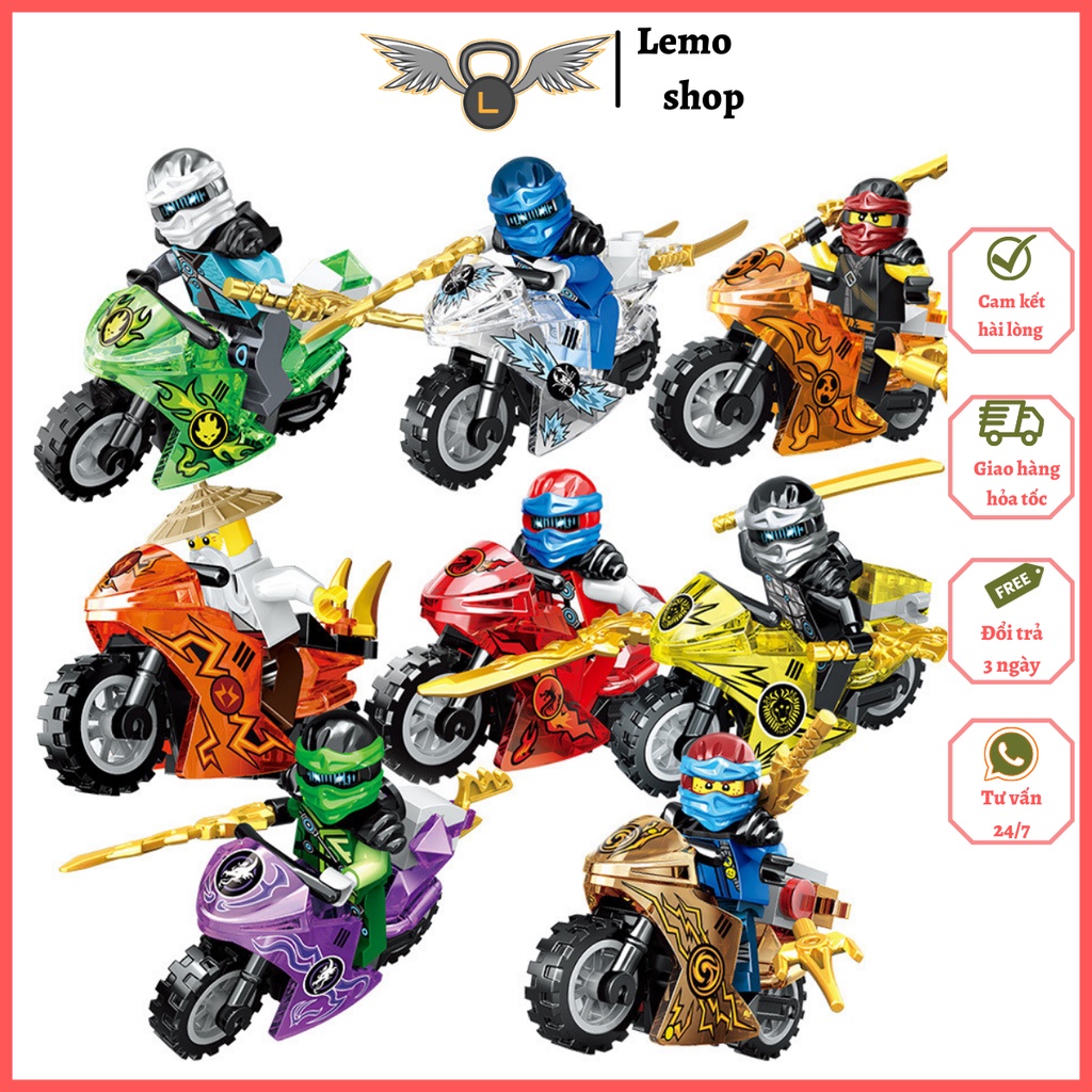 Đồ chơi xếp hình combo 8 xe và nhân vật Ninja Lemoshop, đồ chơi cho bé lắp ráp bằng nhựa ABS 61081