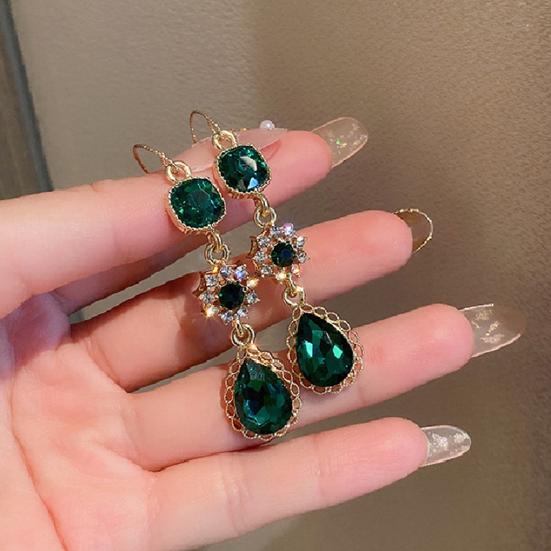 Khuyên Tai Dáng Dài Đính Đá Zircon Hình Giọt Nước Sang Trọng Cổ Điển Cho Nữ
