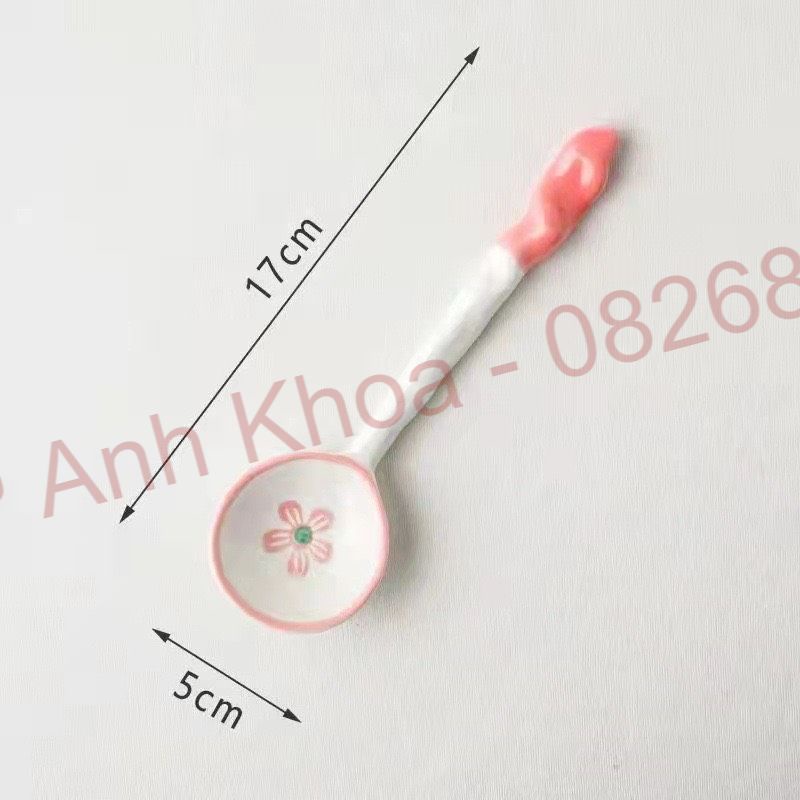 Thìa cơm, muôi canh gốm sứ Bộ bát đĩa decor thìa sứ tay cầm dài xinh yêu cho gia đình