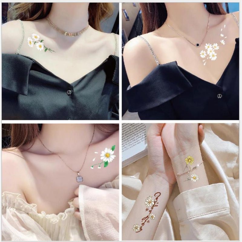 Hình xăm tatoo hoa cúc họa mi xinh đẹp hot trend. Xăm dán tatoo mini tạm thời, size &lt;10x6cm