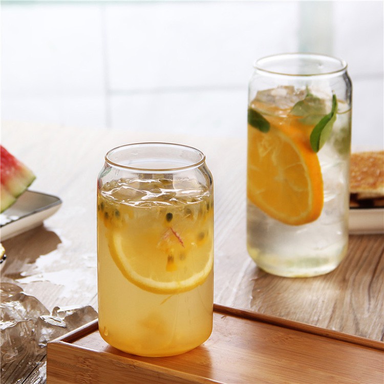 Creative Can Shaped Glass Mug Water Cup Transparent Heat-resistant High Borosilicate Cold Drink Juice Tea Coffee Cup