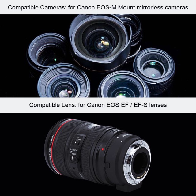 Ngàm chuyển EF-EFM dùng để nối ống kính canon EF,EF-S  vào body Canon Eos M/M2/M3/M10/M5/M6/M50/M100/M200/M6ii