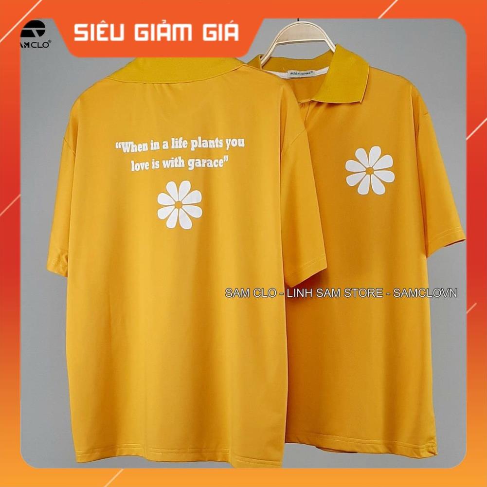 Áo thun Polo tay lỡ nữ SAM CLO form rộng phông freesize unisex mặc đi học, cặp, nhóm, lớp in hình hoa cúc