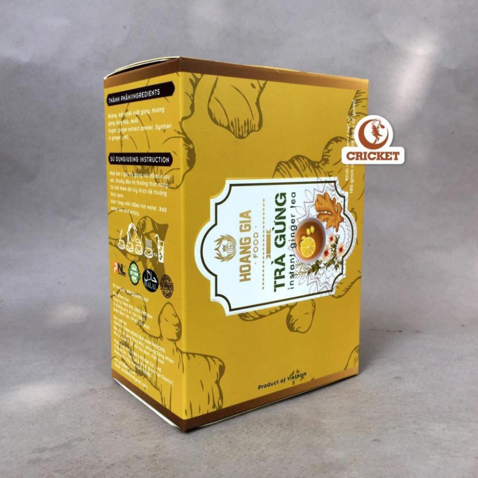 Trà Gừng Hòa Tan Hoàng Gia Hộp 180g (15 gói x 12gr) - Giải Cảm, Tốt Cho Tiêu Hóa, Giảm Buồn Nôn