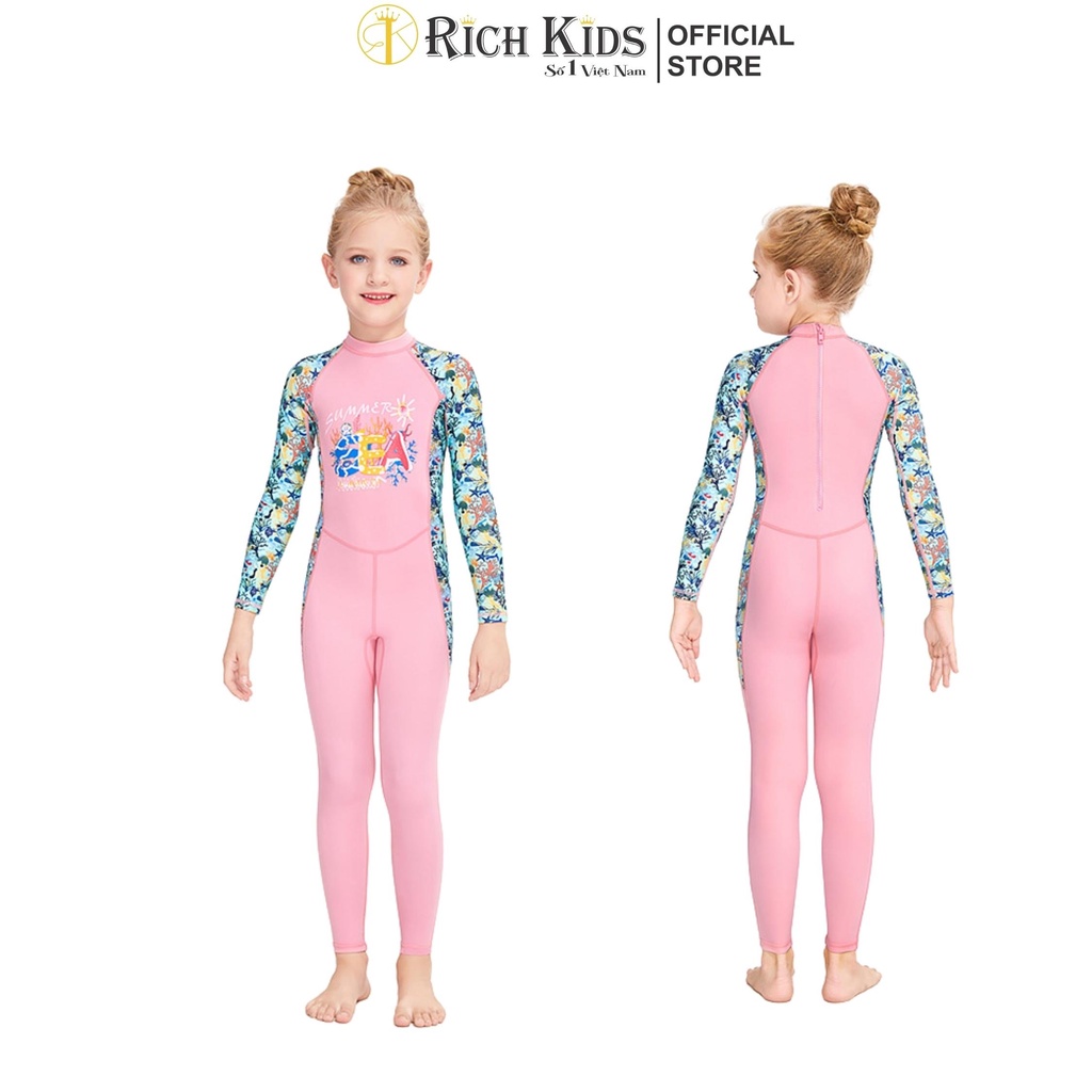 Đồ Bơi Liền Thân Dài Tay Cho Bé Gai Từ 10kg Đến 45kg - Richkids