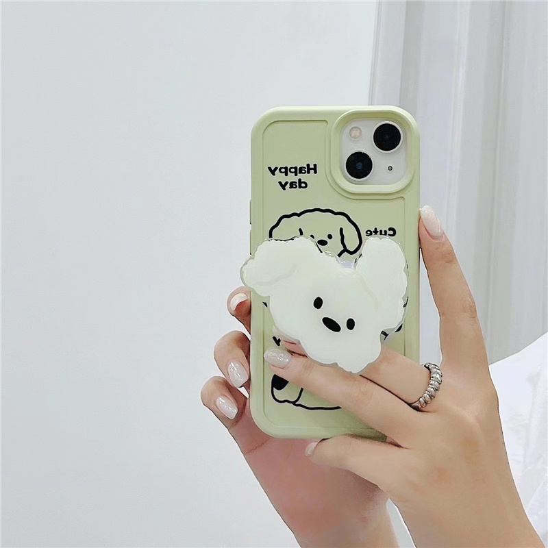Ốp lưng chống sốc màu xanh lá cây cho iphone 13 pro 12 pro max chống vỡ Khung TPU iphone 11 xs max xr x / xs ốp lưng điện thoại hoạt hình cún con