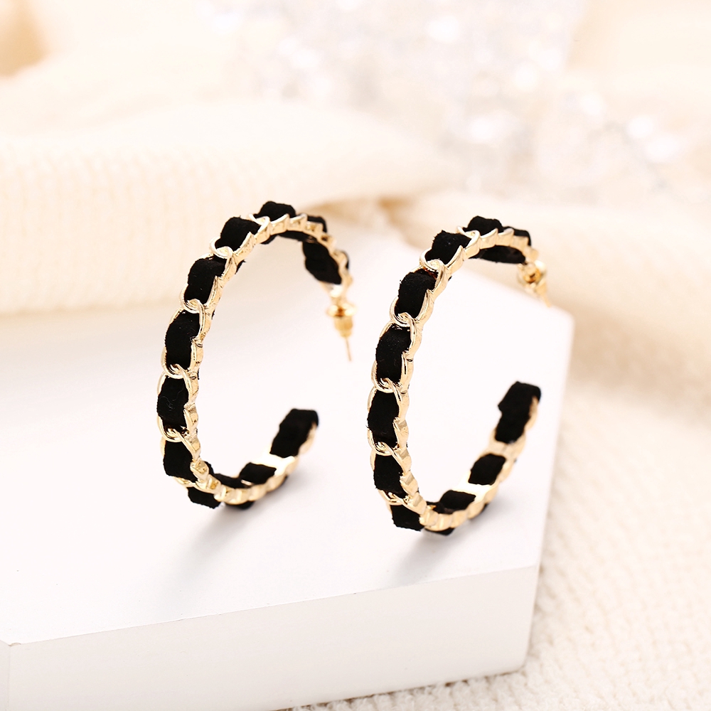 Đôi khuyên tai hình tròn màu đen phong cách vintage đơn giản thanh lịch