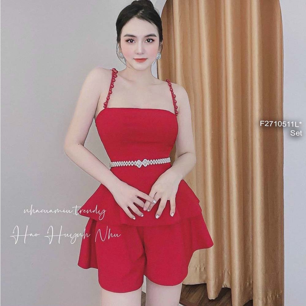 Set áo tùng xòe 2 dây đính ngọc phối quần short! #165k