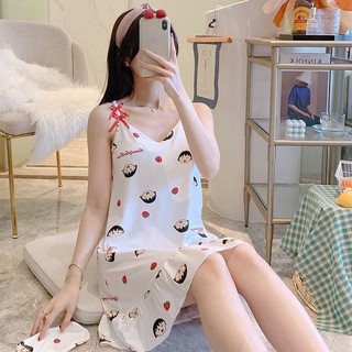 Đầm ngủ hai dây có mút đệm ngực kiểu Hàn Quốc dễ thương thời trang mùa hè cho học sinh