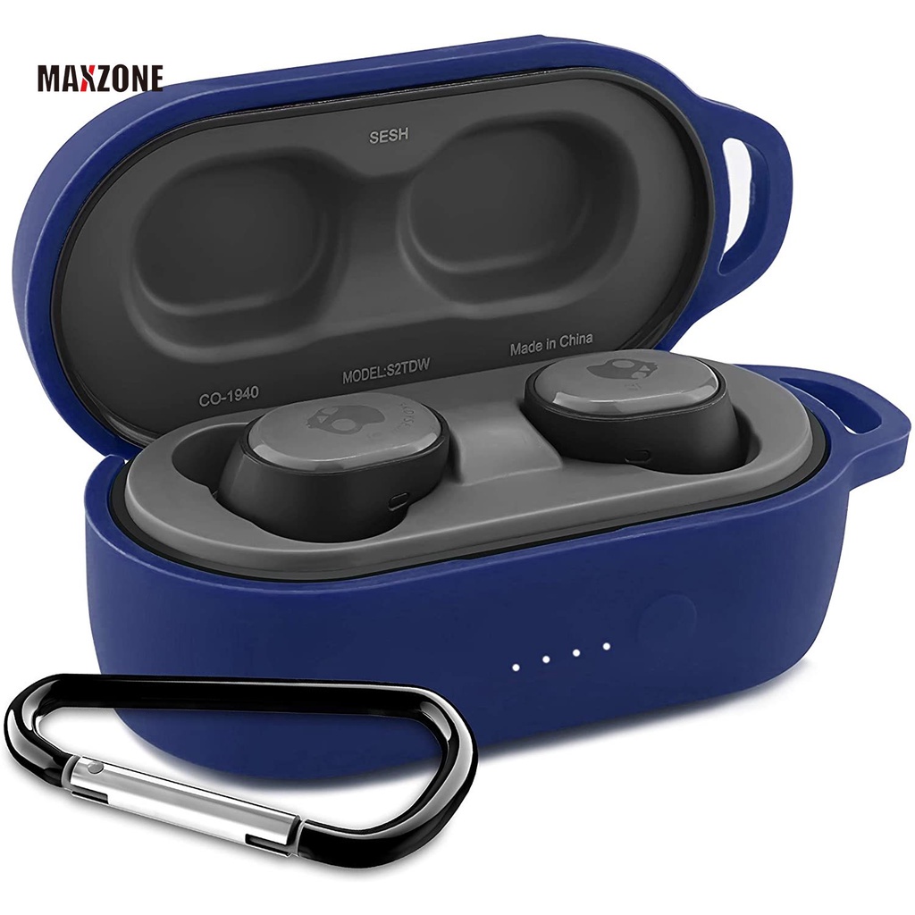 Vỏ bảo vệ hộp sạc tai nghe bằng silicon chống sốc có móc khóa chống thất lạc cho Skullcandy Sesh Evo