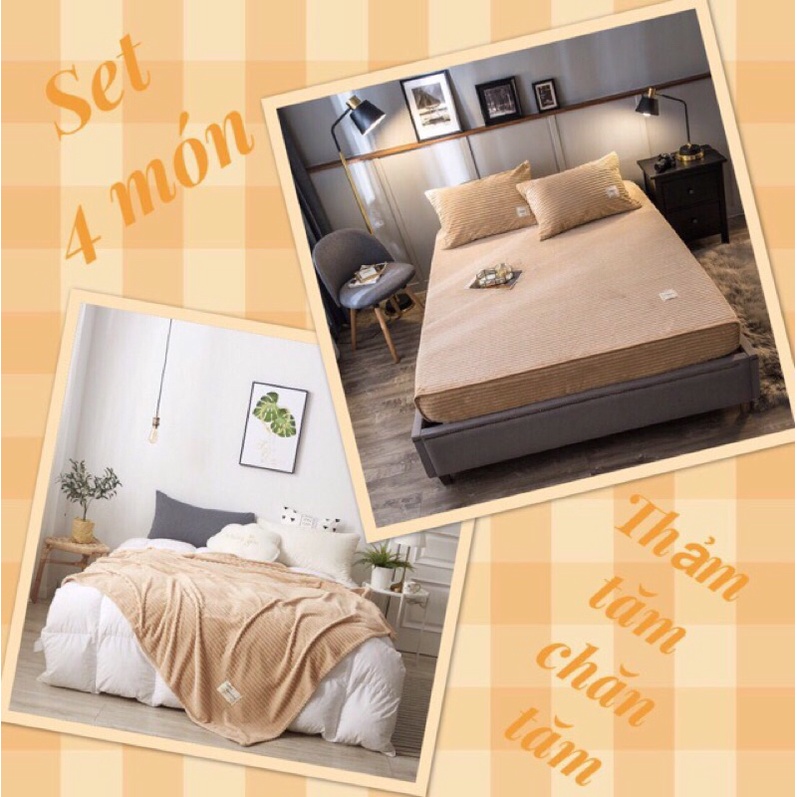 (XẢ KHO ) BỘ 4 MÓN CHĂN GA NỈ NHUNG TĂM HÀNG DÀY ĐẸP