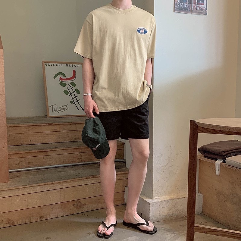 RYAN - Áo thun nam THE LOGO USA BE KEM ngắn tay vải cotton cổ bo tròn trong cách Hàn Quốc