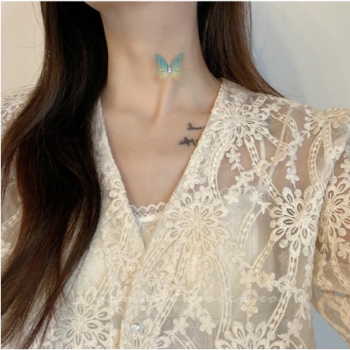 💥 Vòng Cổ Choker Ren Hình Bươm B.ướm Đeo Cổ Dây Mảnh Quyến Rũ Màu Trắng / Đen Thời Trang Cho Nữ 💥000619