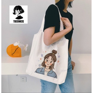 Túi tote hàn quốc, Túi tote vải canvas thời trang ulzzang-YUMEE store hình cô gái