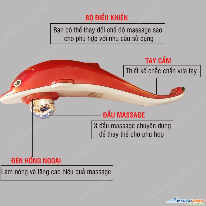 [HCM GIÁ TỐT] Máy Massage Cầm Tay Cá Heo 3 Đầu Loại Lớn Cao Cấp