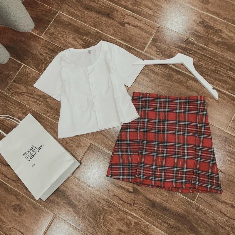 SET ÁO THUN KÈM CHÂN VÁY CARO