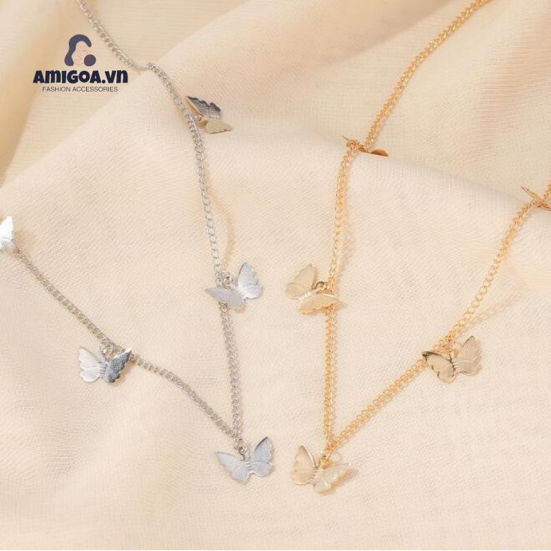 Vòng cổ Kim Loại Mặt Hình Bướm Tua Rua Đơn Giản Cho Nữ