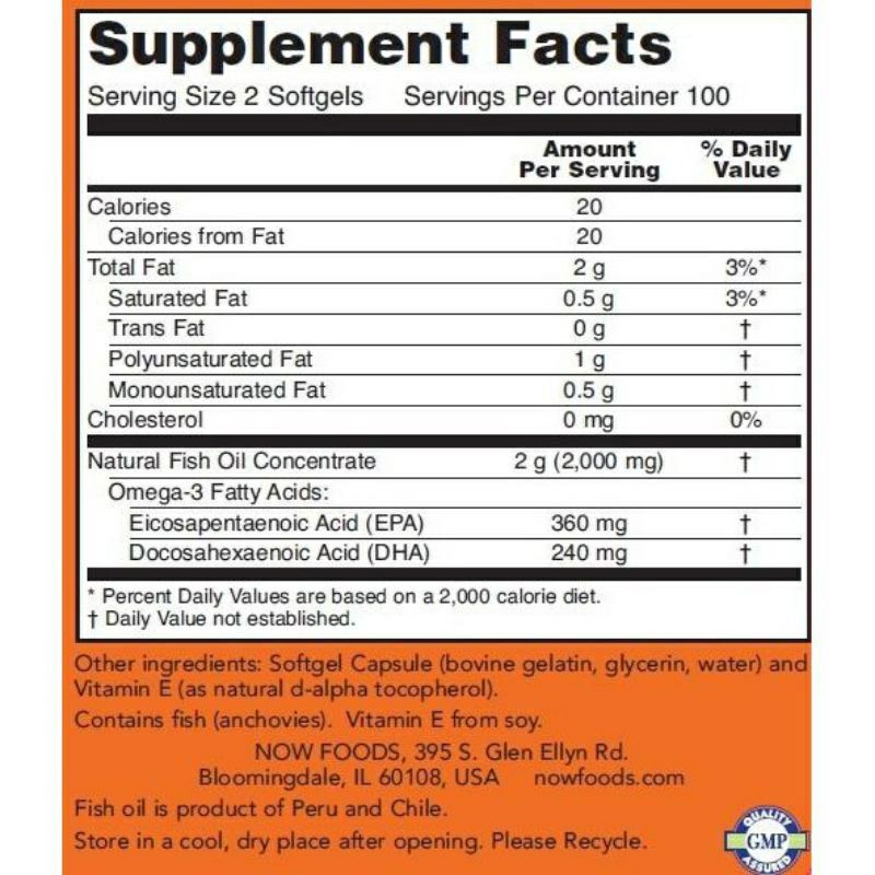 [Date 2025] Viên uống Now Omega-3 180 EPA 120 DHA - Dầu cá Omega -3 Fish Oil