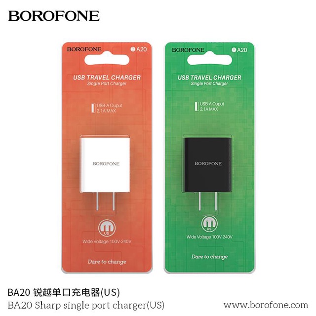 Cốc Sạc Borofone BA20/BA20A - 1 Cổng USB 2.1 US Chính Hãng