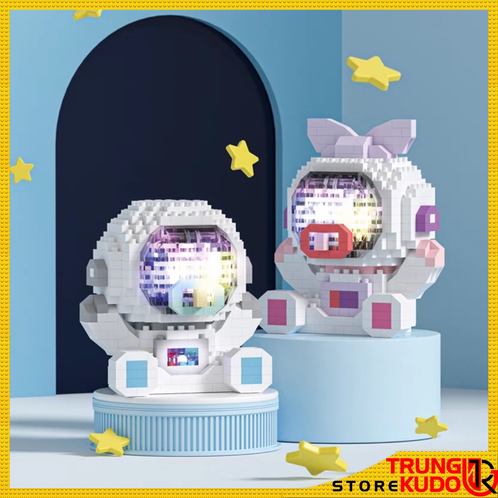 Mô hình Phi hành gia vũ trụ phát sáng dễ thương có đèn dạng đồ chơi xếp hình làm quà tặng, đồ decor