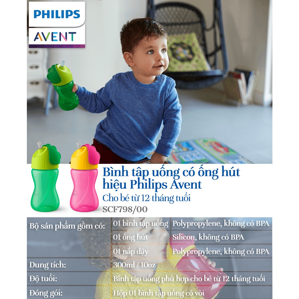 Bình Tập Uống Có Ống Hút Philips Avent Cho Bé 12 Tháng Tuổi 300ml