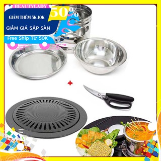 Nồi Lẩu Bếp Cồn Inox Tặng Vỉ Nướng và Kéo Cắt Gà tiện dụng