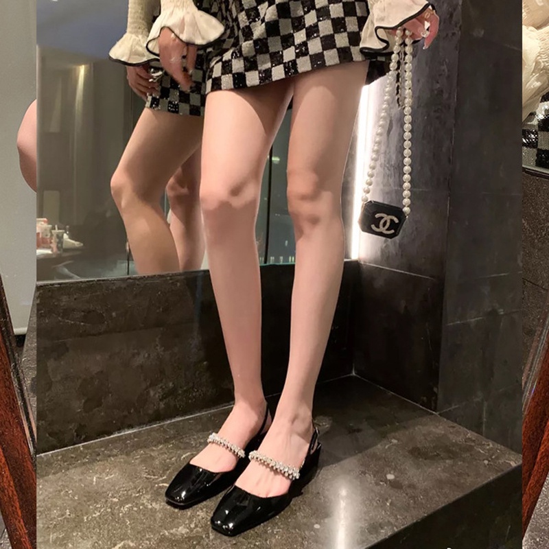 Giày cao gót IELGY mũi vuông quai đính đá hở phía sau thời trang dành cho nữ