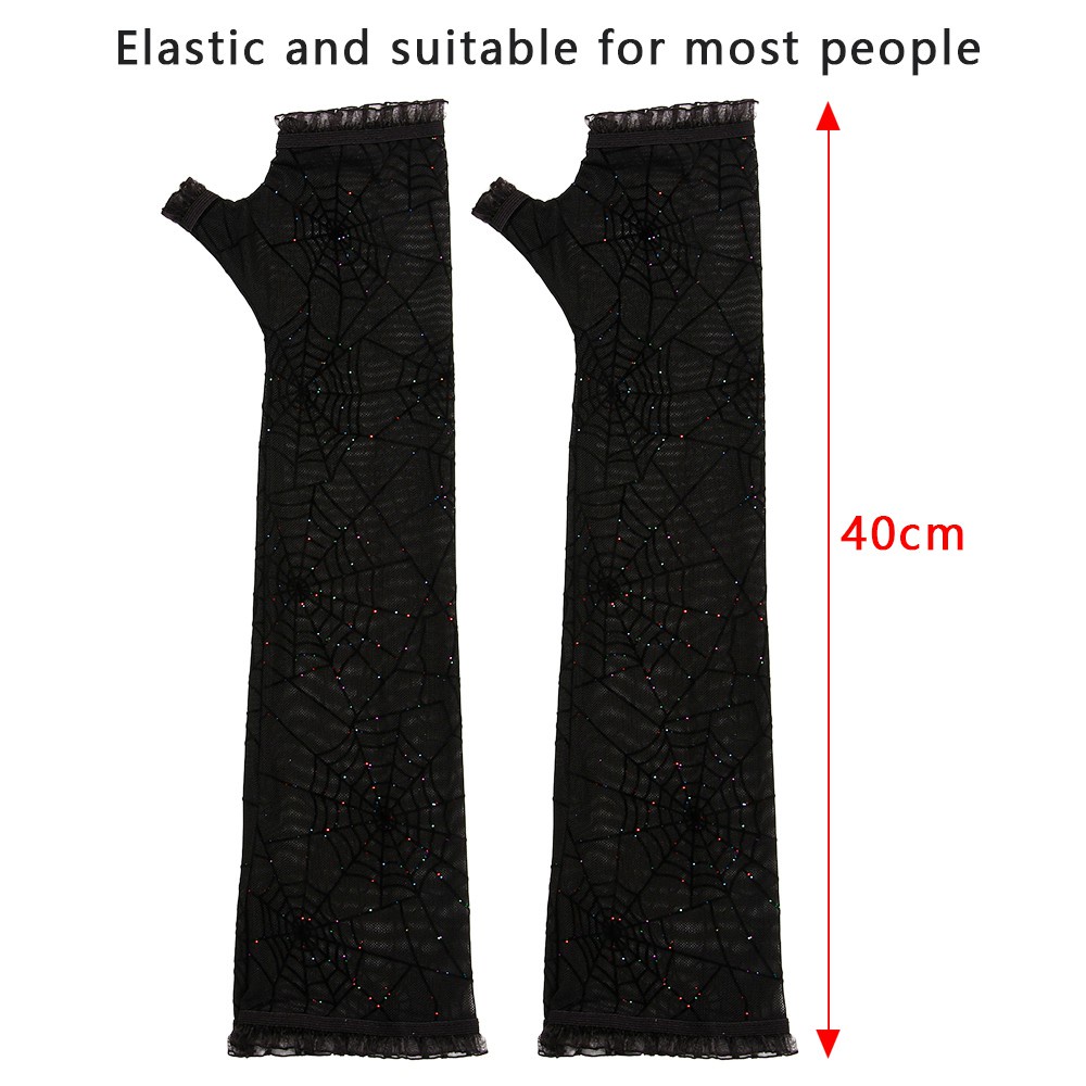 MIHAN1 1 Pair of Costume Accessory Halloween Gloves Cosplay Gothic Mittens Arm Sleeves Spider Web Half Finger Fancy Dress Up Stretchy Women Long Gloves