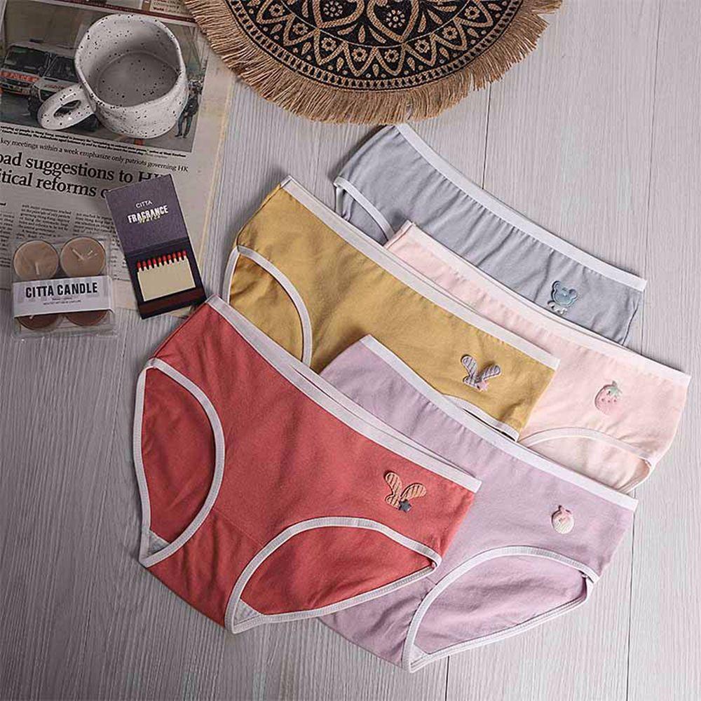 Somedayzl Quần Lót Eo Vừa Thoáng Khí Màu Trơn Họa Tiết Hoạt Hình Phong Cách Hàn Quốc Cho Nữ