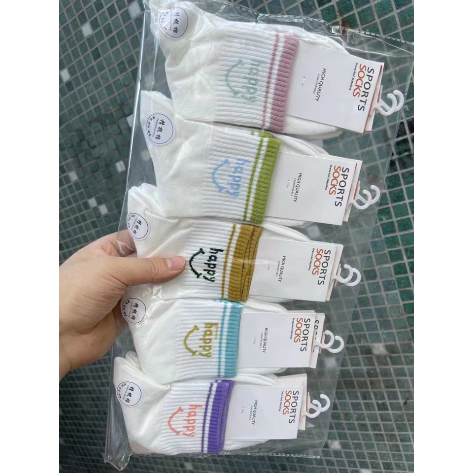 Tất Nữ Vớ Nữ Cổ Cao Set 5 Đôi Nhiều Màu Họa Tiết Dễ Thương Cute Chất Liệu Cotton Phong Cách Hàn Quốc- hàng tag
