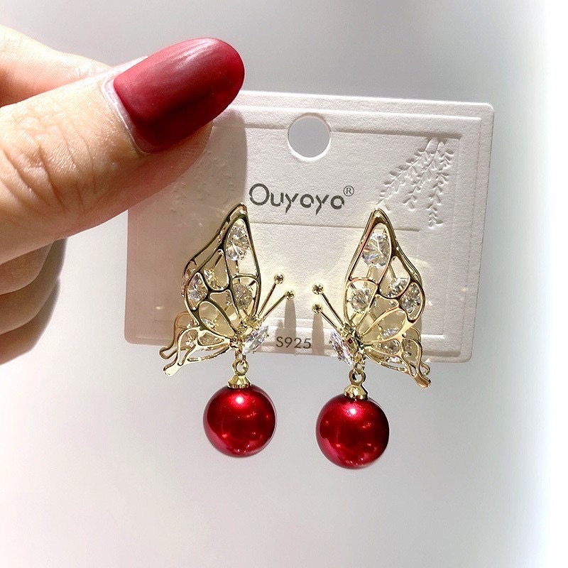 Bông tai Bạc bươm bươm đỏ cao cấp.❤️