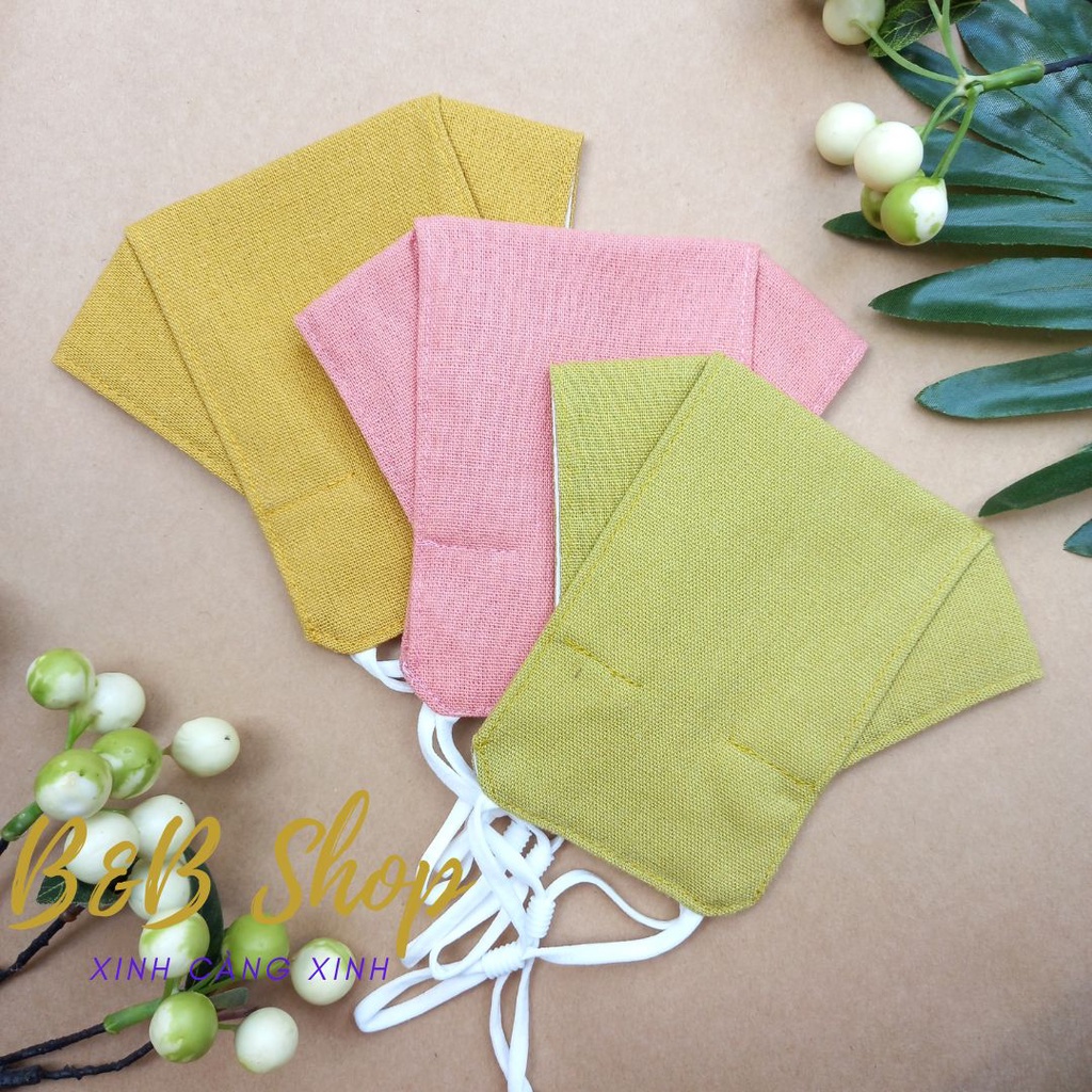 Set 3 Khẩu Trang Vải Linen Cotton  3D 3 Lớp Thời Trang Dễ Thương Mềm Mại An Toàn Mùa Dich Có Nút Tăng Giảm