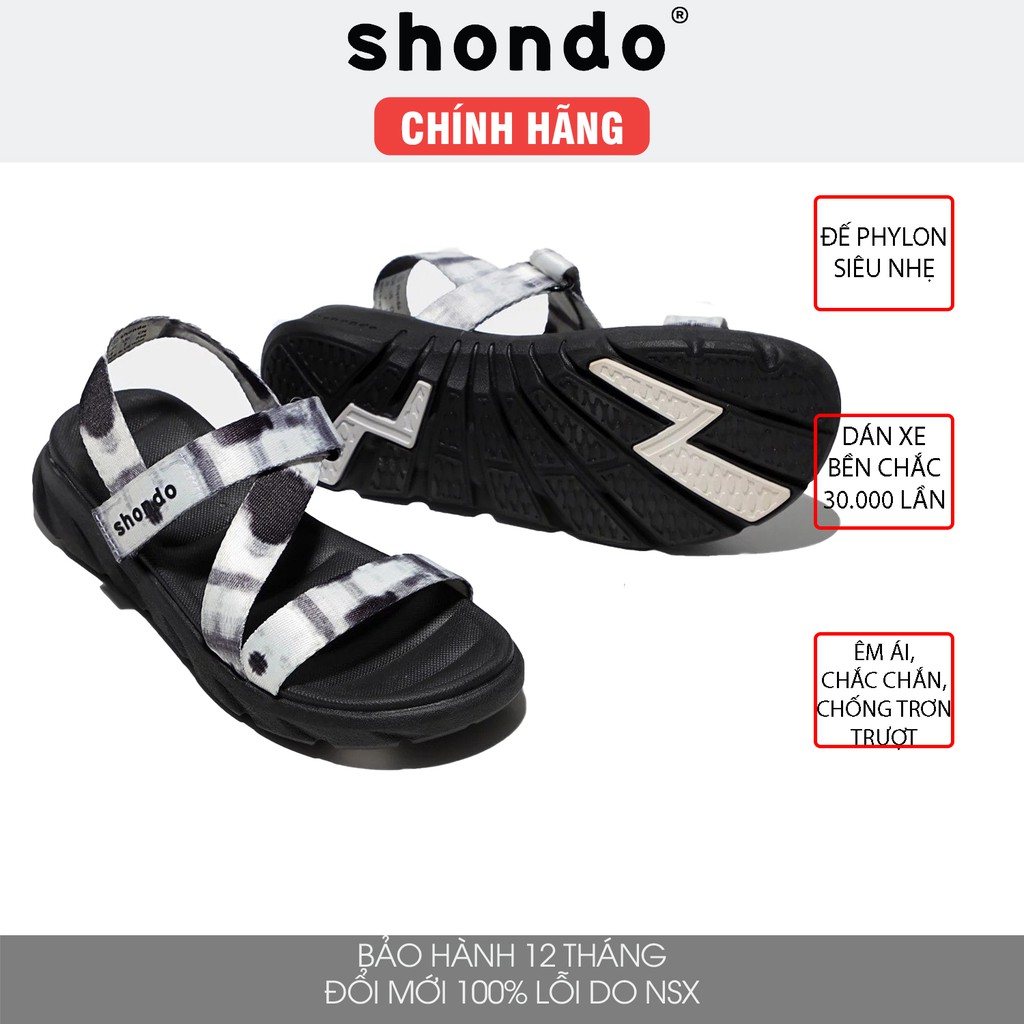 Giày sandal Shondo nam nữ đi học F6 đế bằng loang khói đen F6S1011