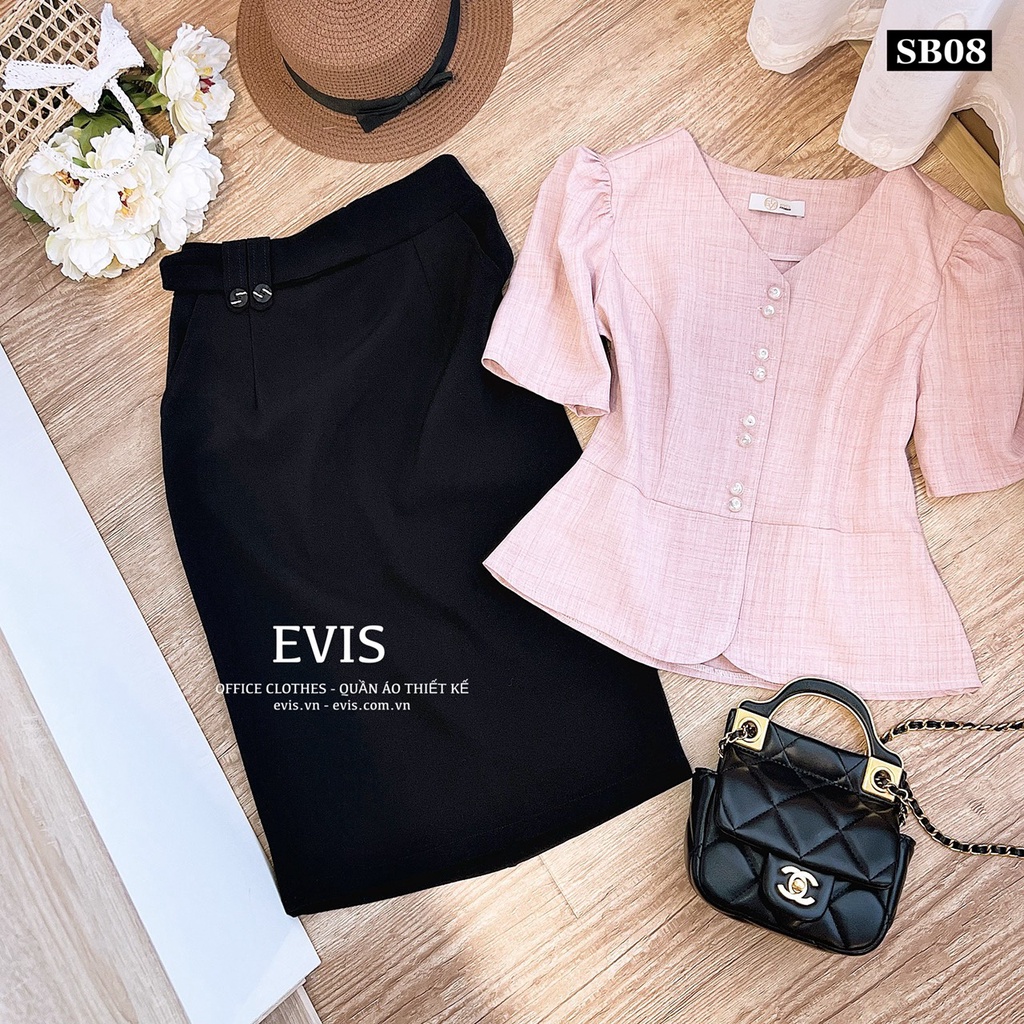 Set Áo peplum màu hồng chân váy thanh lịch SB08