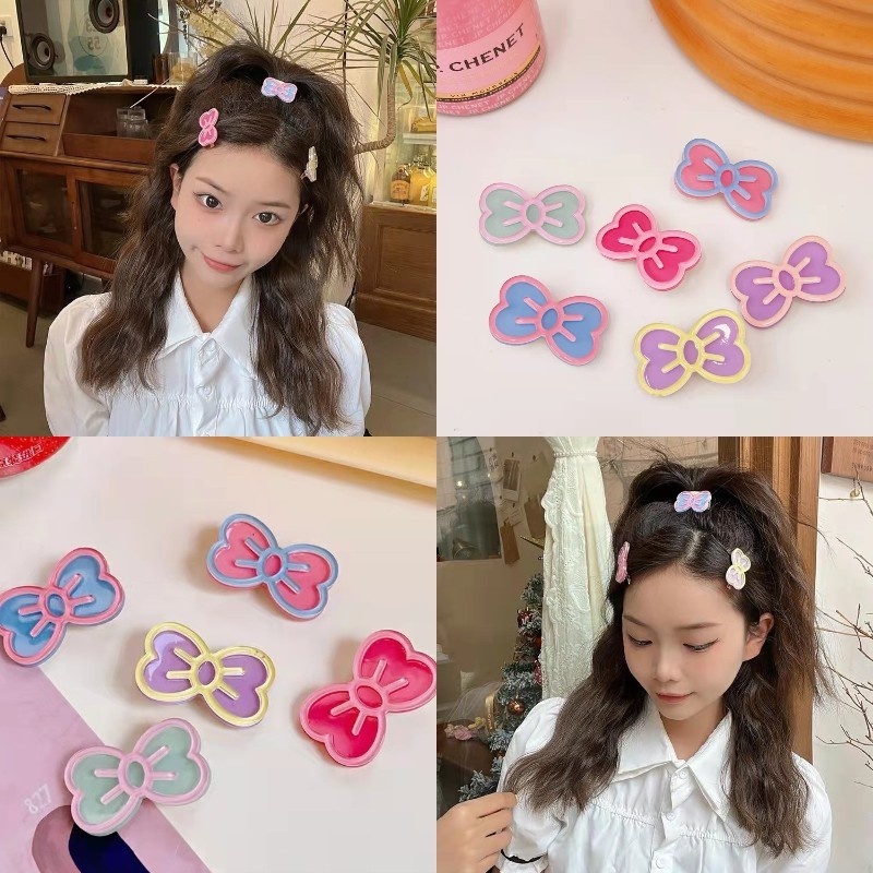 Kẹp Tóc Mái Mỏ Vịt Hình Nơ Trái Tim Màu Kẹo Ngọt Dễ Thương Phong Cách Hàn Quốc Nhật Bản Cho Nữ