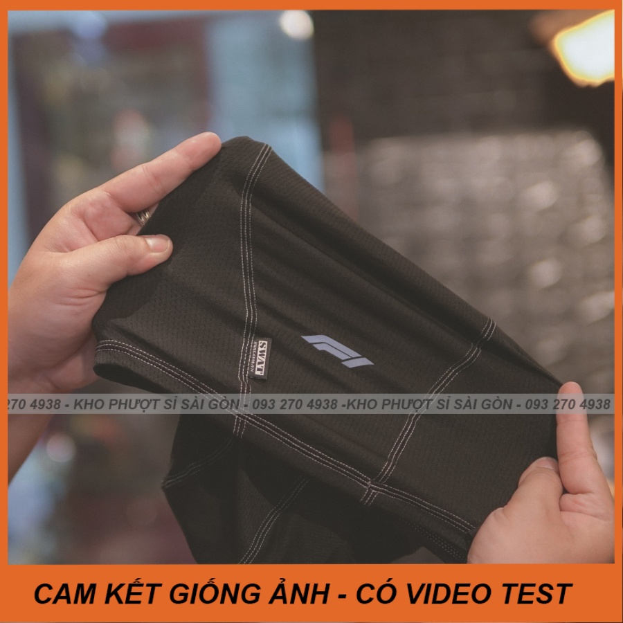 Khăn ninja trùm đầu màu đen thun lạnh Swat F1 đen chỉ den đỏ đội nón mũ fullface co giãn