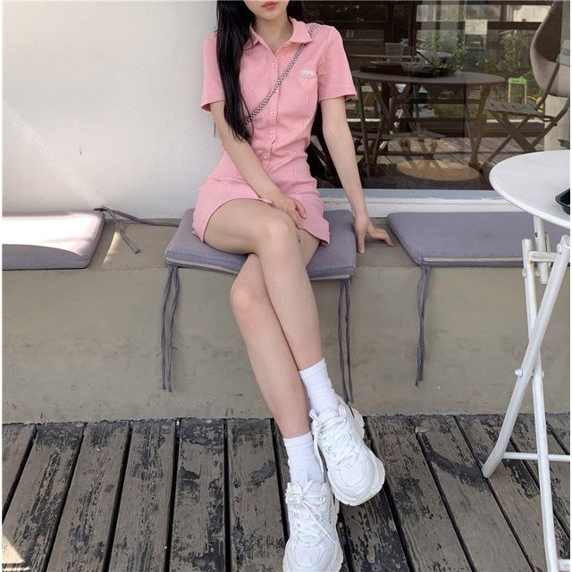 Korean style chic summer small white dress women Korean style waist reduction polo pure desire for short skirt summer