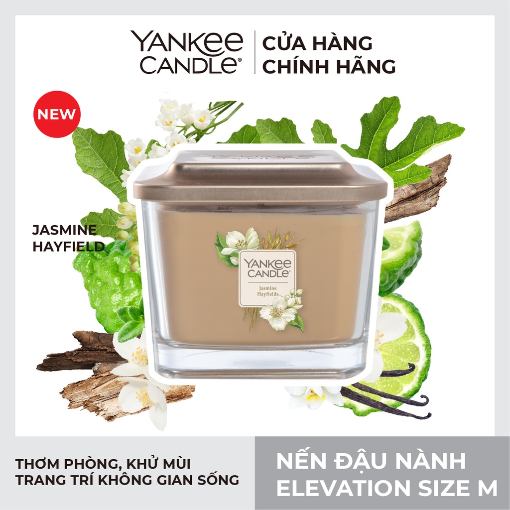 Nến ly vuông Elevation Yankee Candle size M - Jasmine Hayfields (347g)