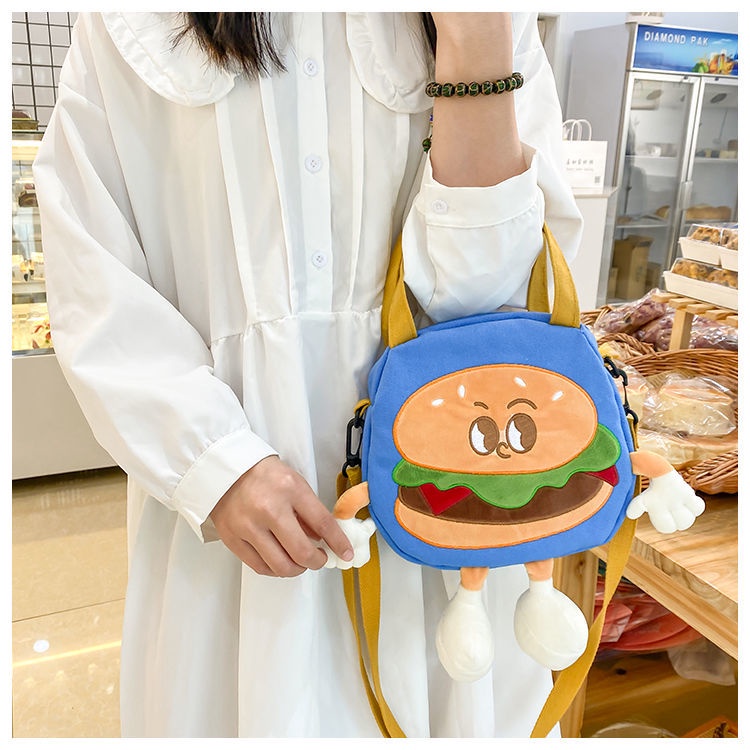 Túi Đeo Vai Vải Canvas Họa Tiết Burger Dễ Thương Thời Trang Cho Bạn Gái