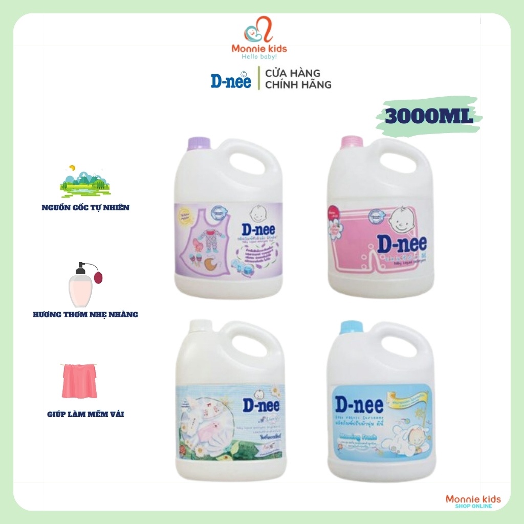 Nước xả mềm vải cho bé Dnee 2800ml, nước xả quần áo tự nhiên mềm mại thơm tho - Monnie Kids