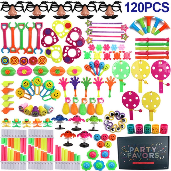 Bộ đồ chơi 120 món dự tiệc nhiều kiểu hỗn hợp dùng trong tiệc sinh nhật/Pinata/lễ Carnival/trao thưởng trong lớp học